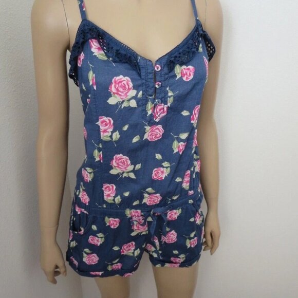 Abercrombie Womens Floral Romper Size Small Navy Blue & Pink - Picture 4 of 6